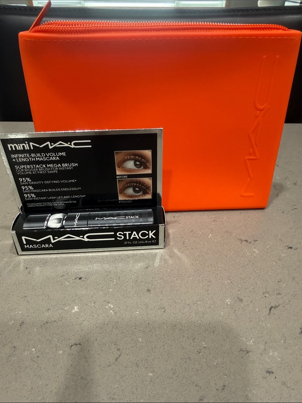 MAC Stack Mini Mascara with Orange Cosmetic Pouch, New/Unused